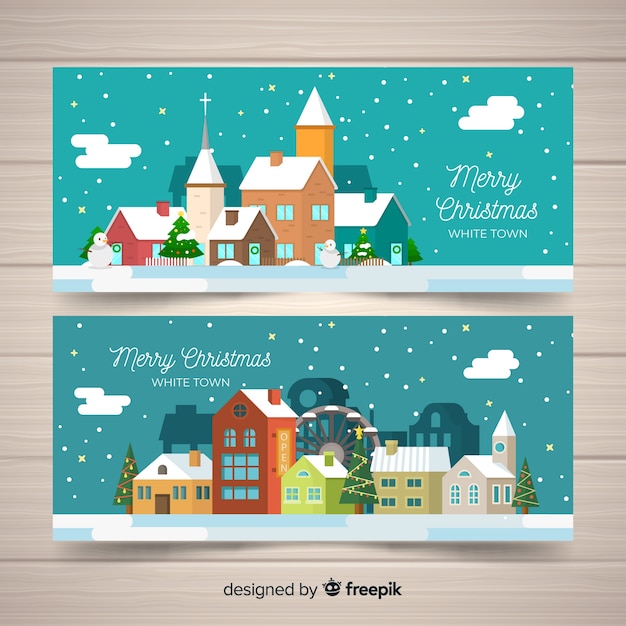 Free Vector flat christmas town banners