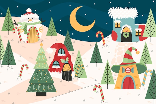 Flat christmas town illustration