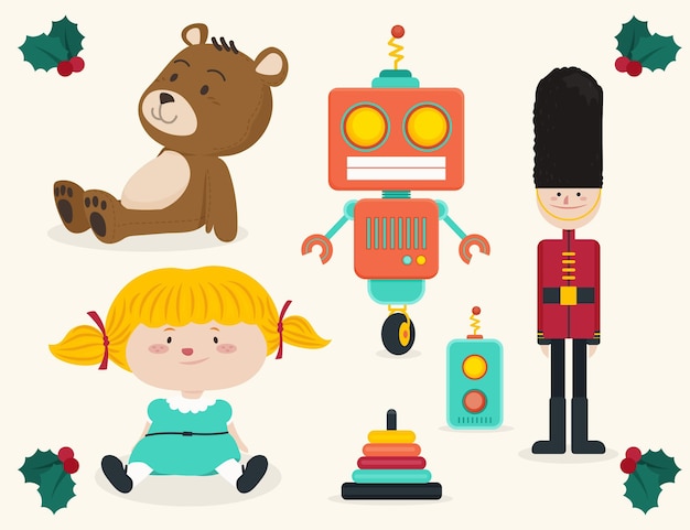 Free vector flat christmas toy collection