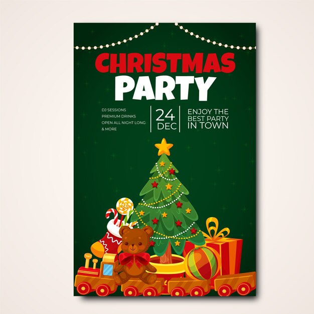 Flat christmas toy drive vertical poster template