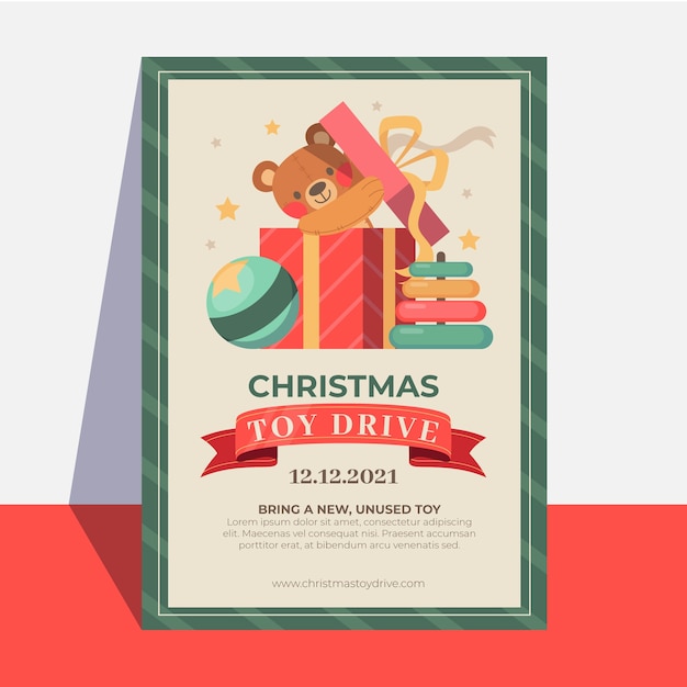 Flat christmas toy drive vertical poster template