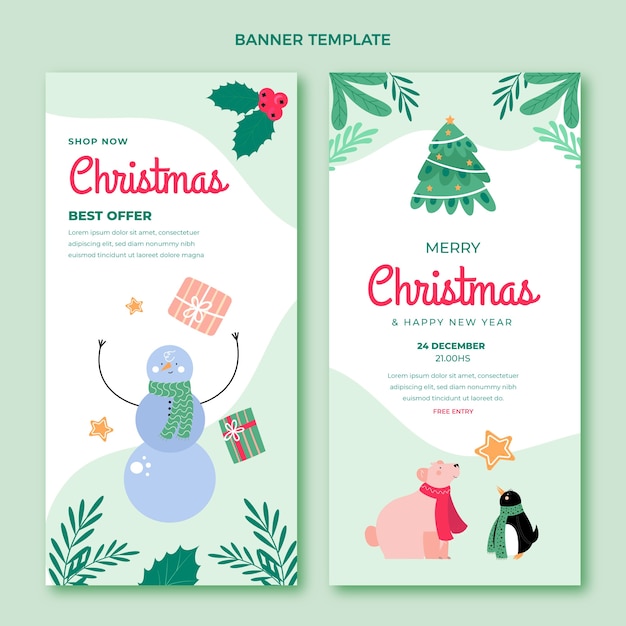 Flat christmas vertical banners set