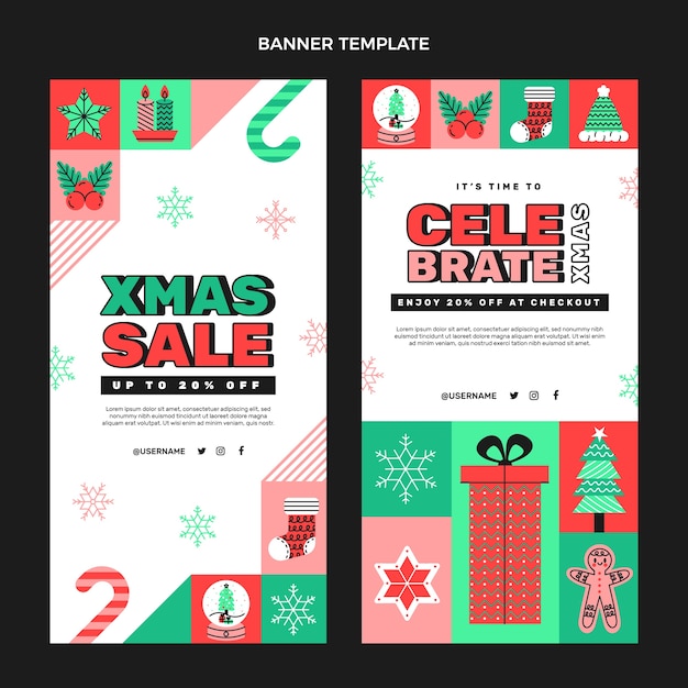 Flat christmas vertical banners set