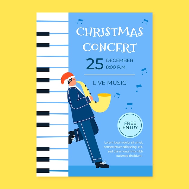 Free Vector flat christmas vertical concert poster template