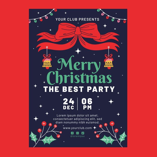 Flat christmas vertical party poster template