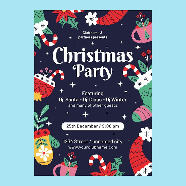 Flat christmas vertical party poster template