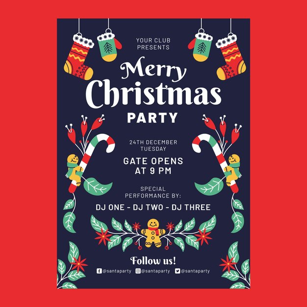 Flat christmas vertical party poster template