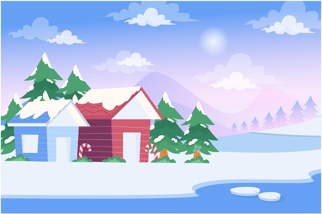 Flat christmas village illustration