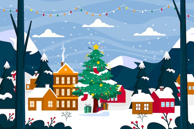 Free vector flat christmas village illustration