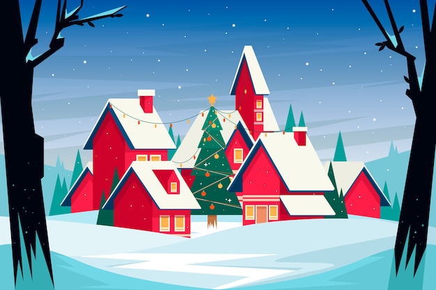 Flat christmas village illustration