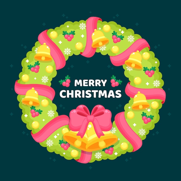 Free vector flat christmas wreath with greeting