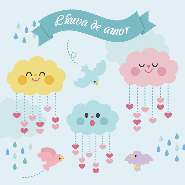 Flat chuva de amor decoration element collection