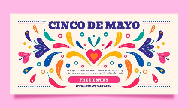 Flat cinco de mayo horizontal banner template