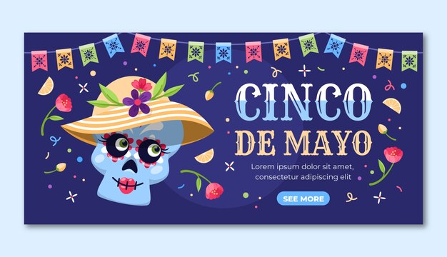 Flat cinco de mayo horizontal banner template