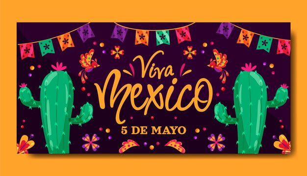 Flat cinco de mayo horizontal banner template