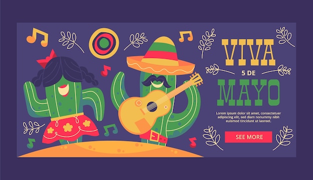 Flat cinco de mayo horizontal banner template