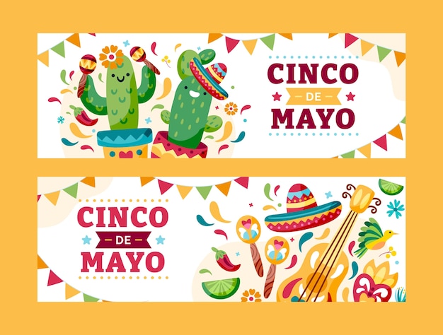 Flat cinco de mayo horizontal banners pack