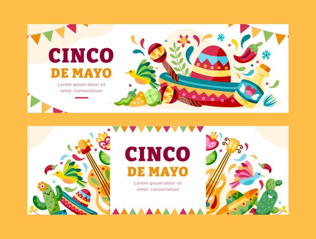 Flat cinco de mayo horizontal banners pack