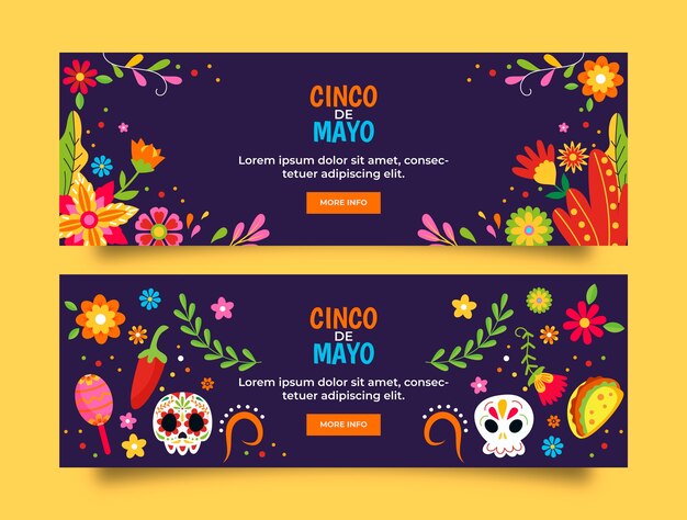 Flat cinco de mayo horizontal banners pack