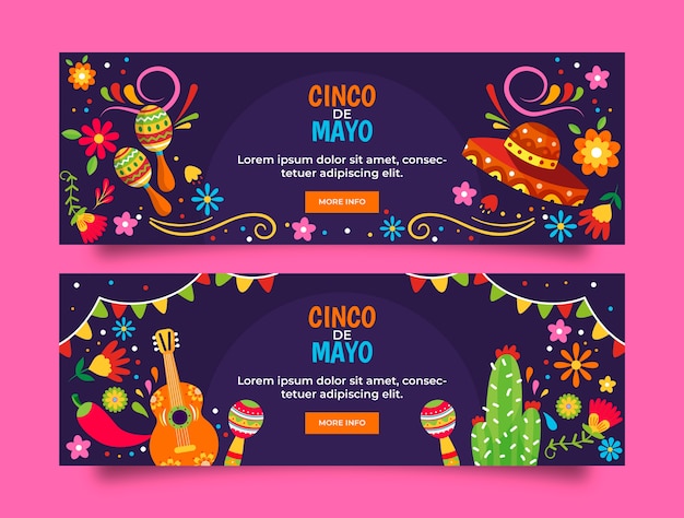 Free Vector flat cinco de mayo horizontal banners pack