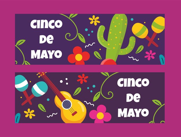 Flat cinco de mayo horizontal banners pack