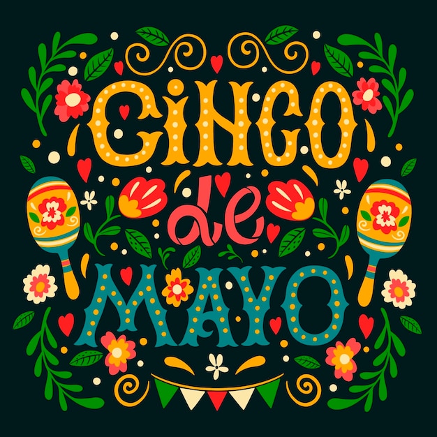 Flat cinco de mayo text illustration