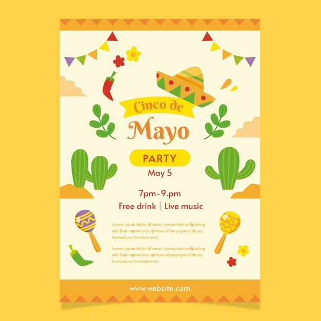 Flat cinco de mayo vertical poster template