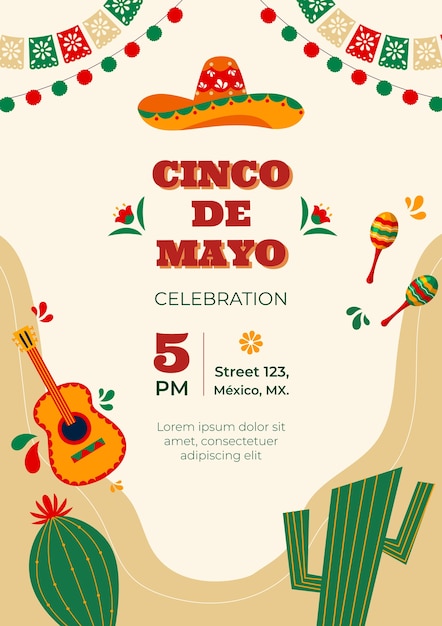 Flat cinco de mayo vertical poster template