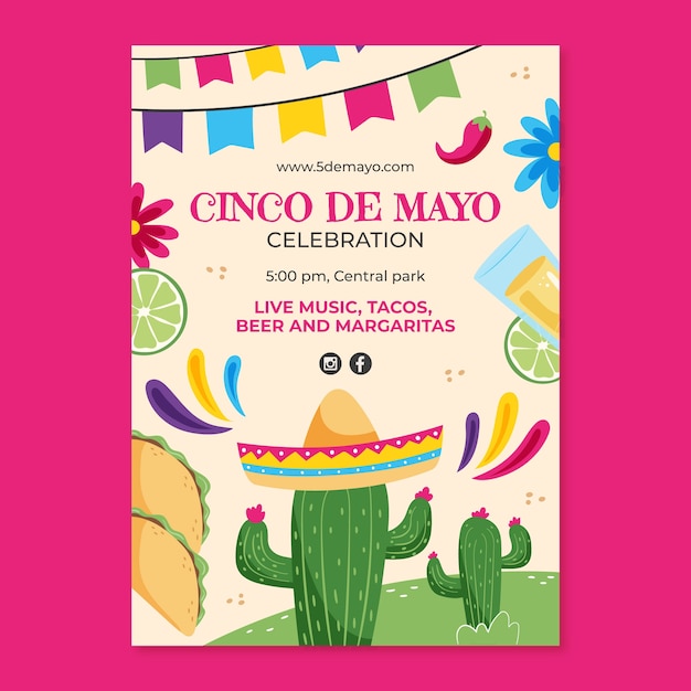 Flat cinco de mayo vertical poster template