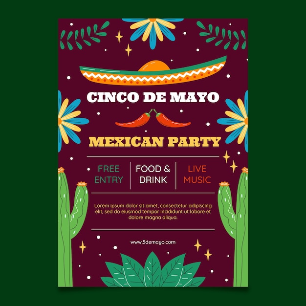 Flat cinco de mayo vertical poster template