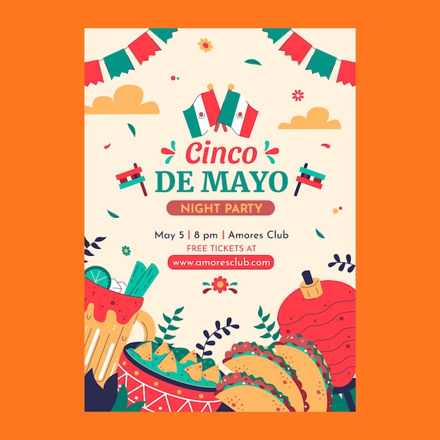 Flat cinco de mayo vertical poster template