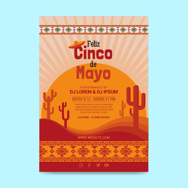 Flat cinco de mayo vertical poster template