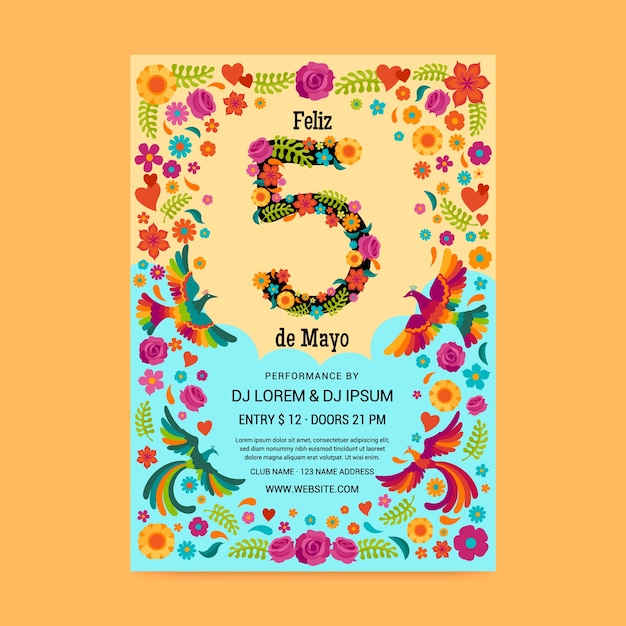 Free Vector flat cinco de mayo vertical poster template