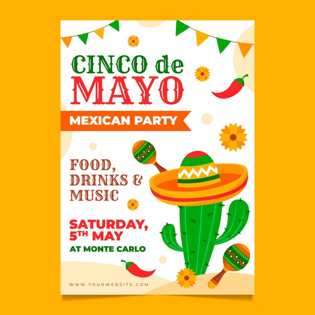 Flat cinco de mayo vertical poster template