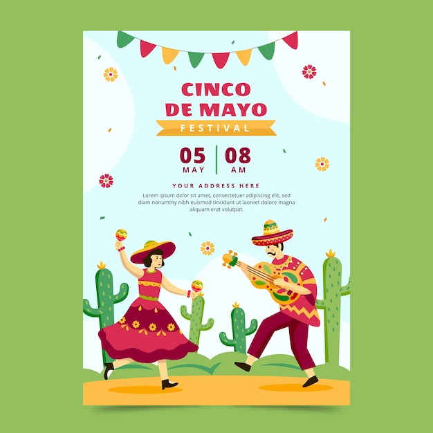 Flat cinco de mayo vertical poster template