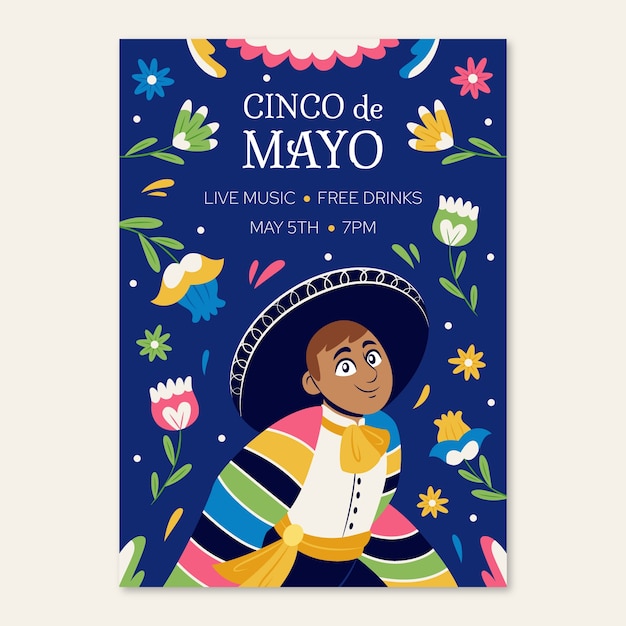 Flat cinco de mayo vertical poster template