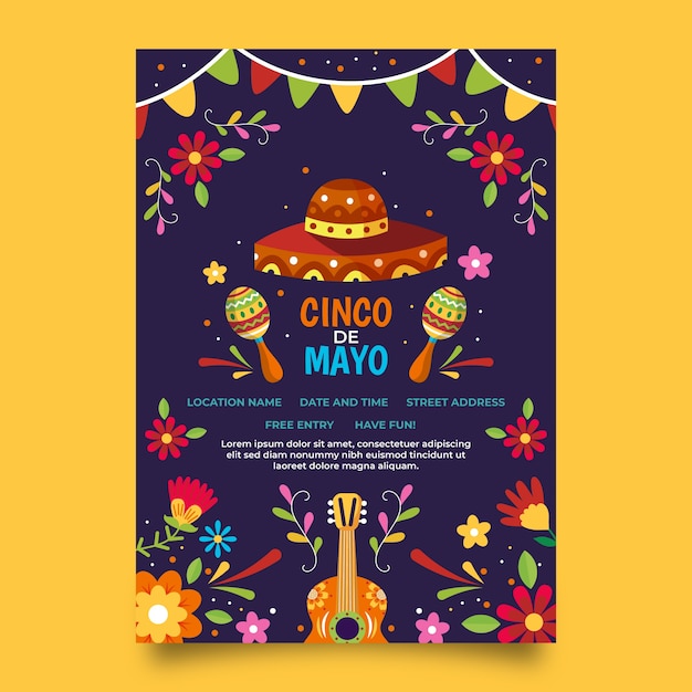 Flat cinco de mayo vertical poster template