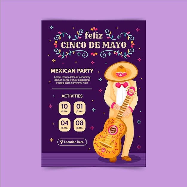 Flat cinco de mayo vertical poster template