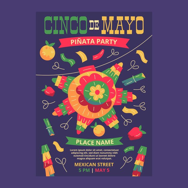 Flat cinco de mayo vertical poster template