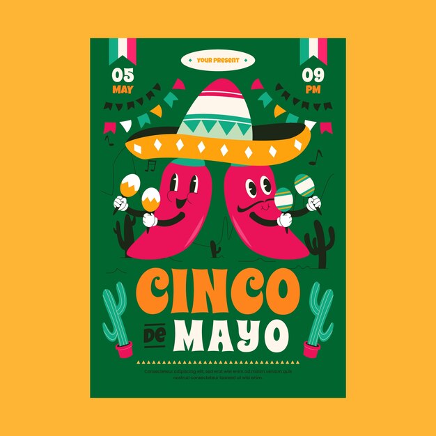 Flat cinco de mayo vertical poster template