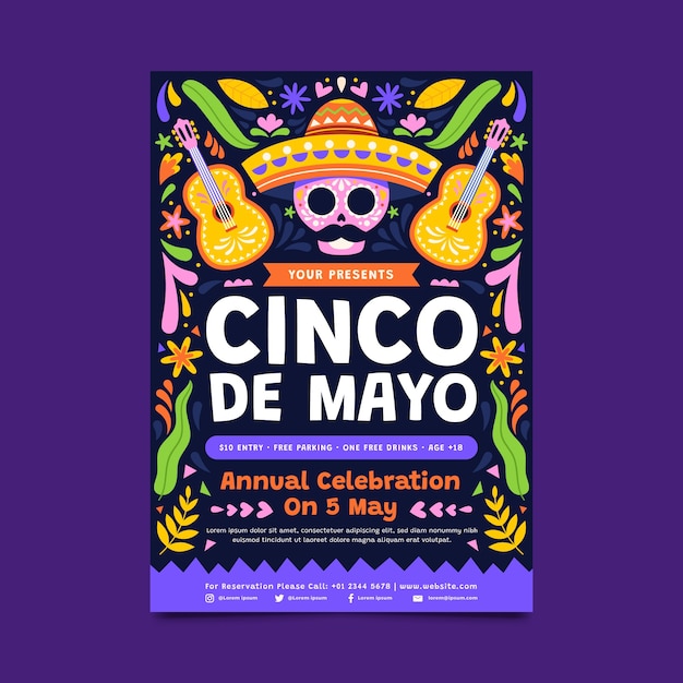 Flat cinco de mayo vertical poster template