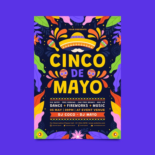 Flat cinco de mayo vertical poster template