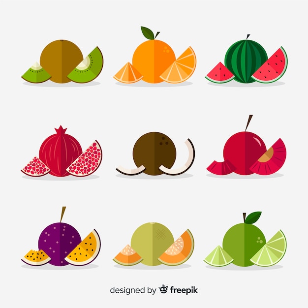 Free Vector flat circled fruits pack