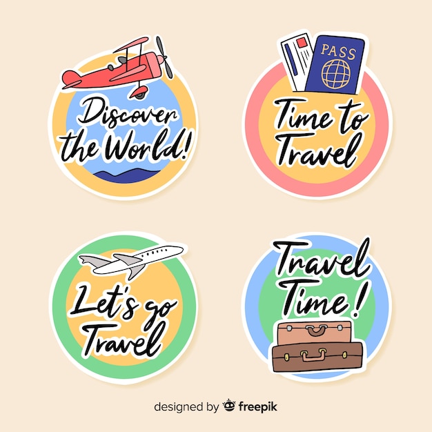 Flat circled travel labels