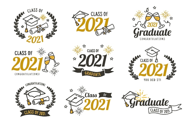 Free vector flat class of 2021 badge collection