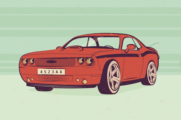 Flat classic muscle car illustration