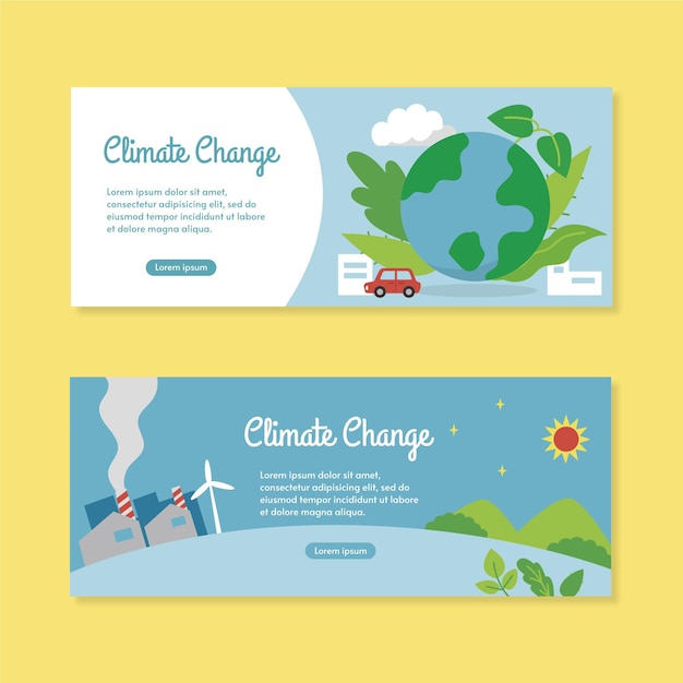 Flat climate change banners set