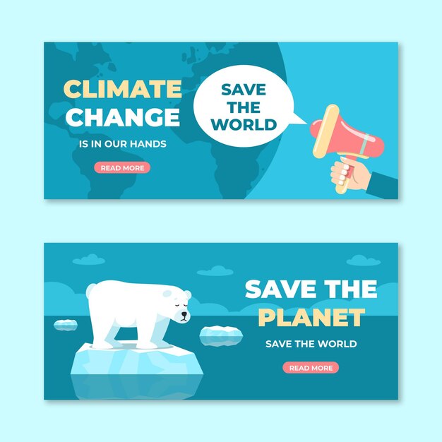 Flat climate change horizontal banners set