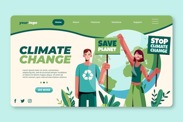 Flat climate change landing page template