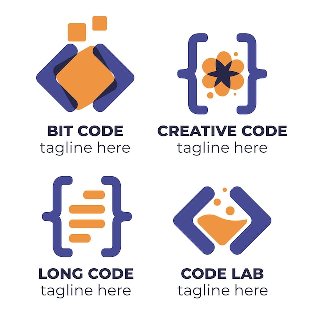 Flat code logo collection